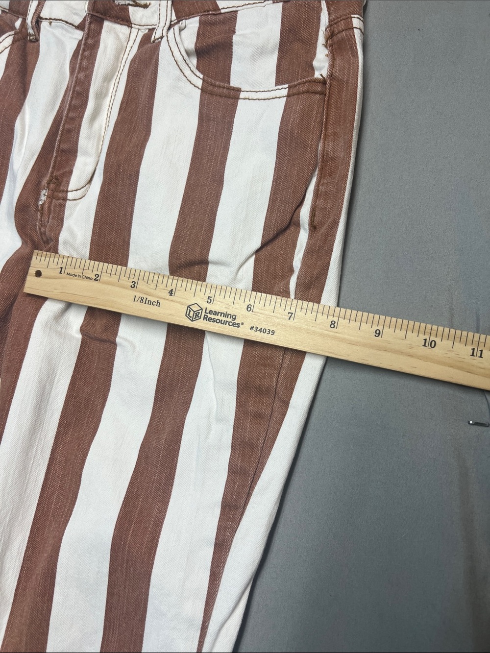 Saints &hearts Striped High-Waist Flare Jeans in Brown & White - Picture 4 of 8